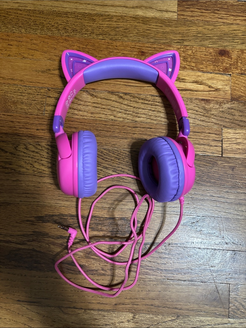 Pink & purple cat little kids toddler preschool sized wired headphones